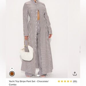 Fashion Nova “Yacht Trip” Stripe Pant Set | Chocolate Combo | Size L | Two-Piece